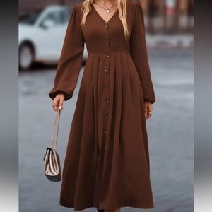 SHEIN Brown Long Sleeve Dress